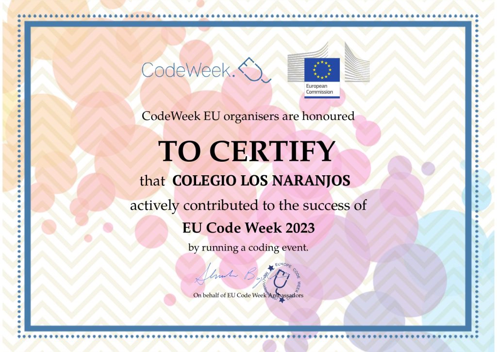 certificado code week 2023 colegio los naranjos